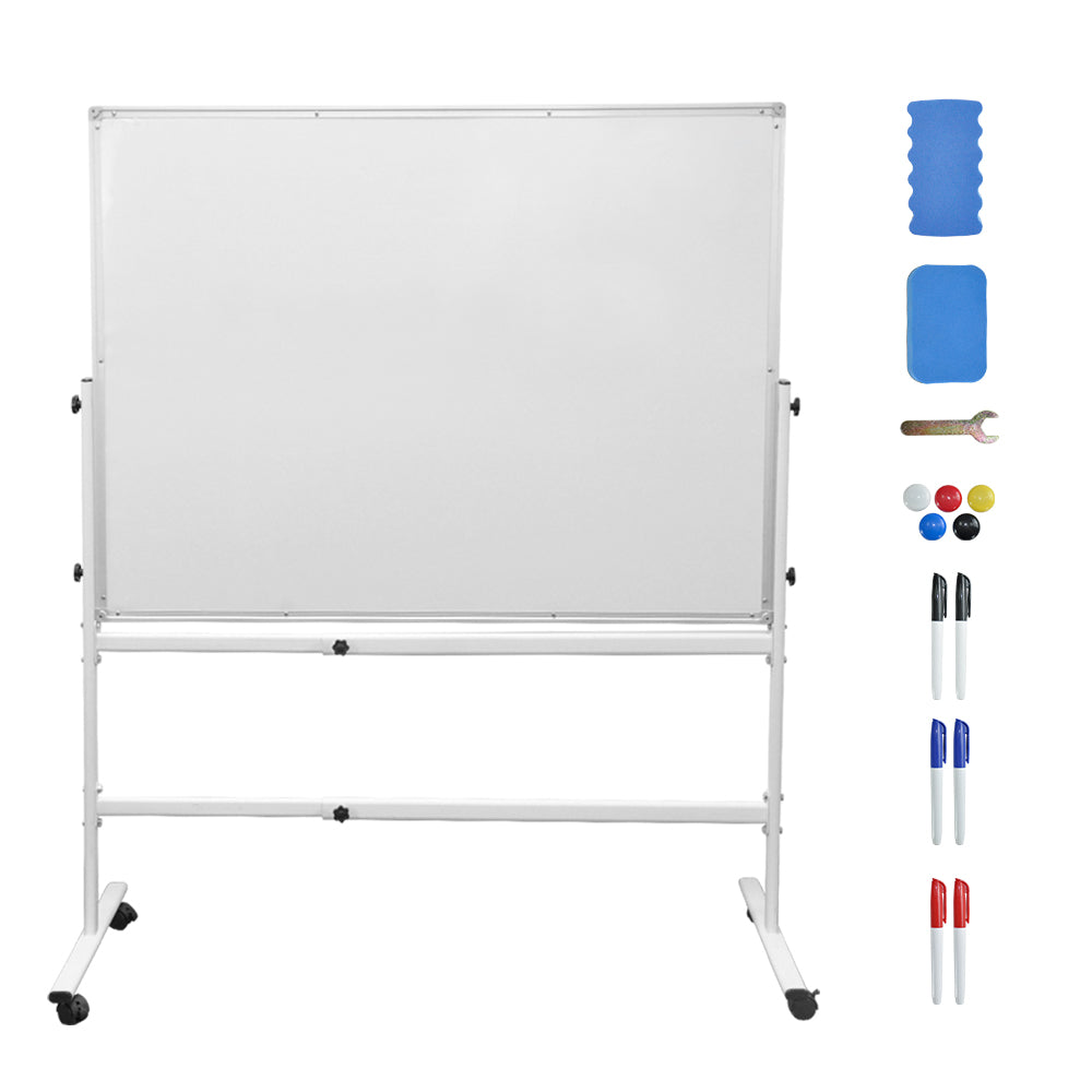 Mobile Whiteboard Portable Rolling Magnetic Whiteboard Height Adjustable Panel Rotatable with Magnetic Eraser and 2 Sets Marker for Office Classroom Home