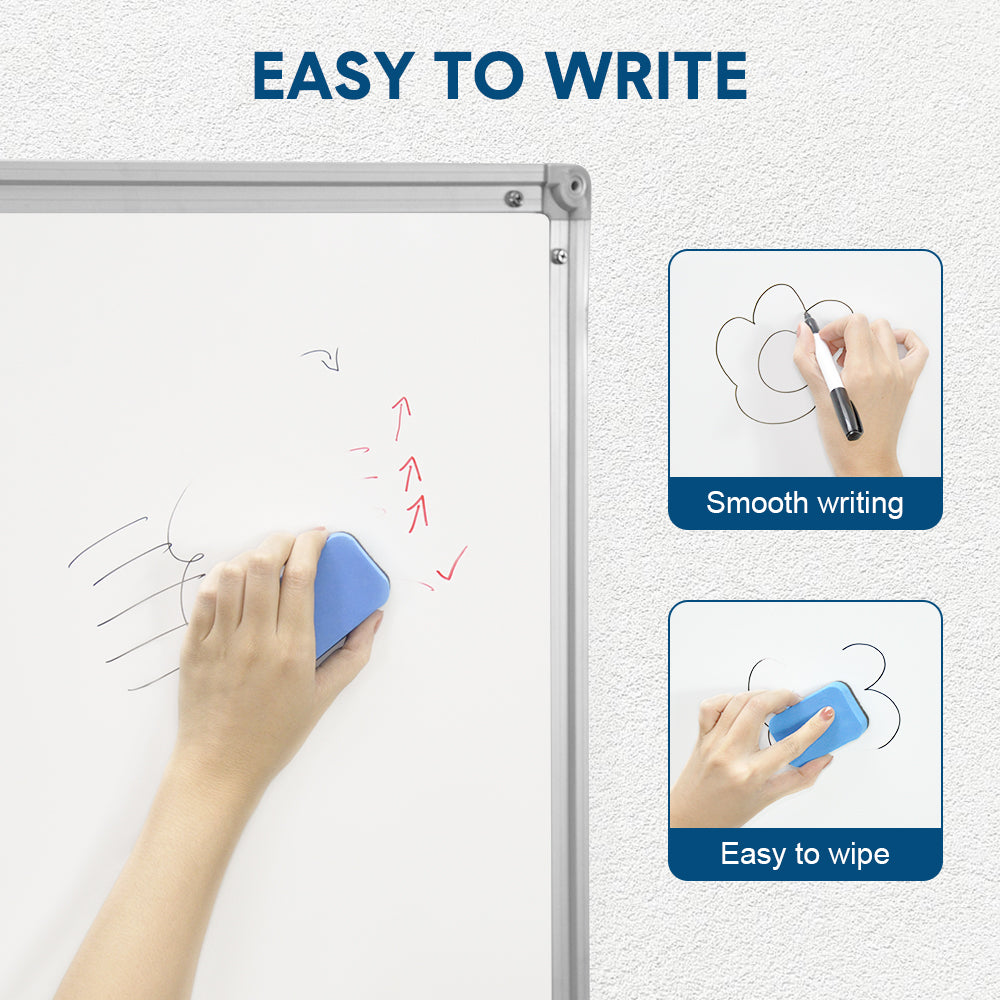 Mobile Whiteboard Portable Rolling Magnetic Whiteboard Height Adjustable Panel Rotatable with Magnetic Eraser and 2 Sets Marker for Office Classroom Home