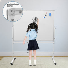 Mobile Whiteboard Portable Rolling Magnetic Whiteboard Height Adjustable Panel Rotatable with Magnetic Eraser and 2 Sets Marker for Office Classroom Home