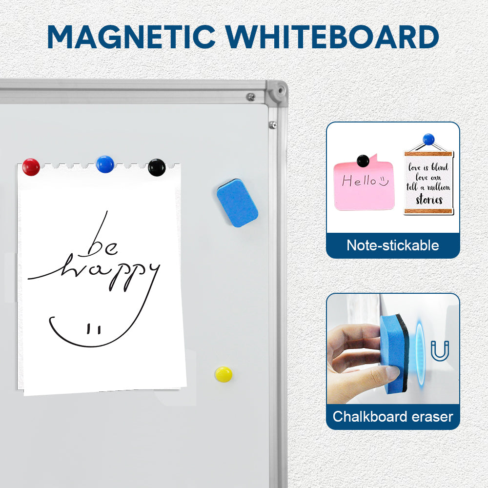 Mobile Whiteboard Portable Rolling Magnetic Whiteboard Height Adjustable Panel Rotatable with Magnetic Eraser and 2 Sets Marker for Office Classroom Home