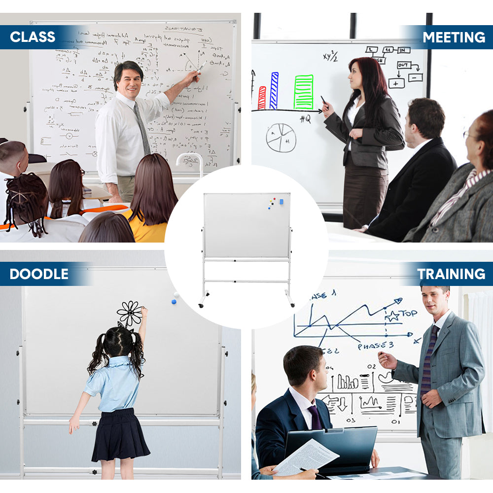 Mobile Whiteboard Portable Rolling Magnetic Whiteboard Height Adjustable Panel Rotatable with Magnetic Eraser and 2 Sets Marker for Office Classroom Home