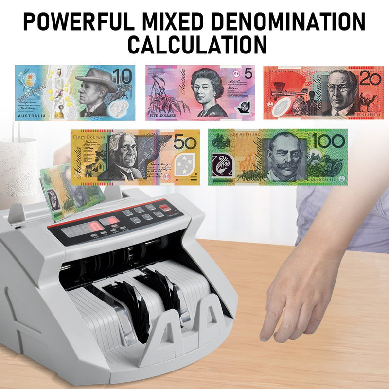 Automatic Money Counter Bill Counter Australia Banknote Counter High Speed Cash Bill Counting with UA and Dual Digital Display Suitable for AUD Dollars