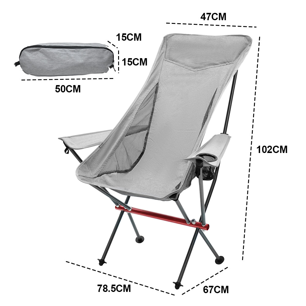 Ultra-Light 1.5KG Portable Folding Rock Camping Chair No Tools Setup 150kg Capacity Heat-Resistant Oxford Fabric Armrests Design with Side Pockets