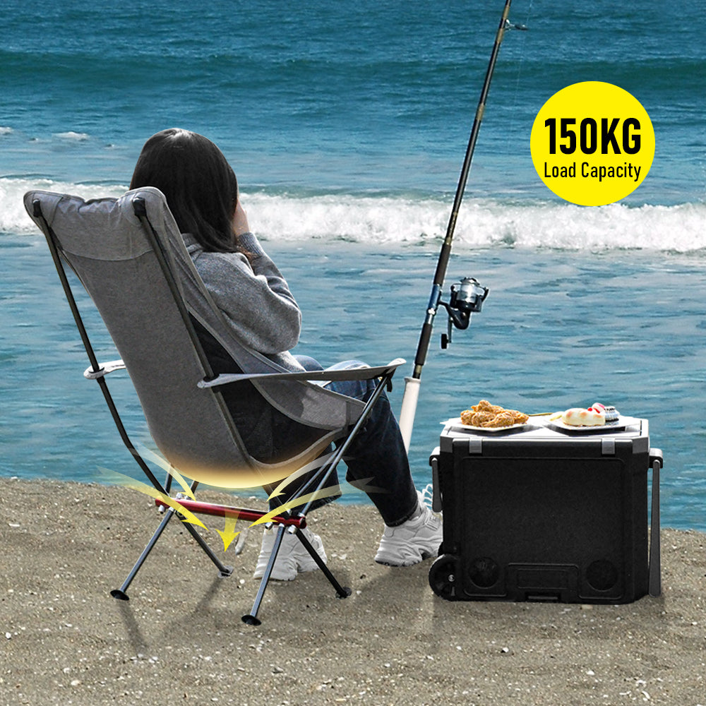 Ultra-Light 1.5KG Portable Folding Rock Camping Chair No Tools Setup 150kg Capacity Heat-Resistant Oxford Fabric Armrests Design with Side Pockets