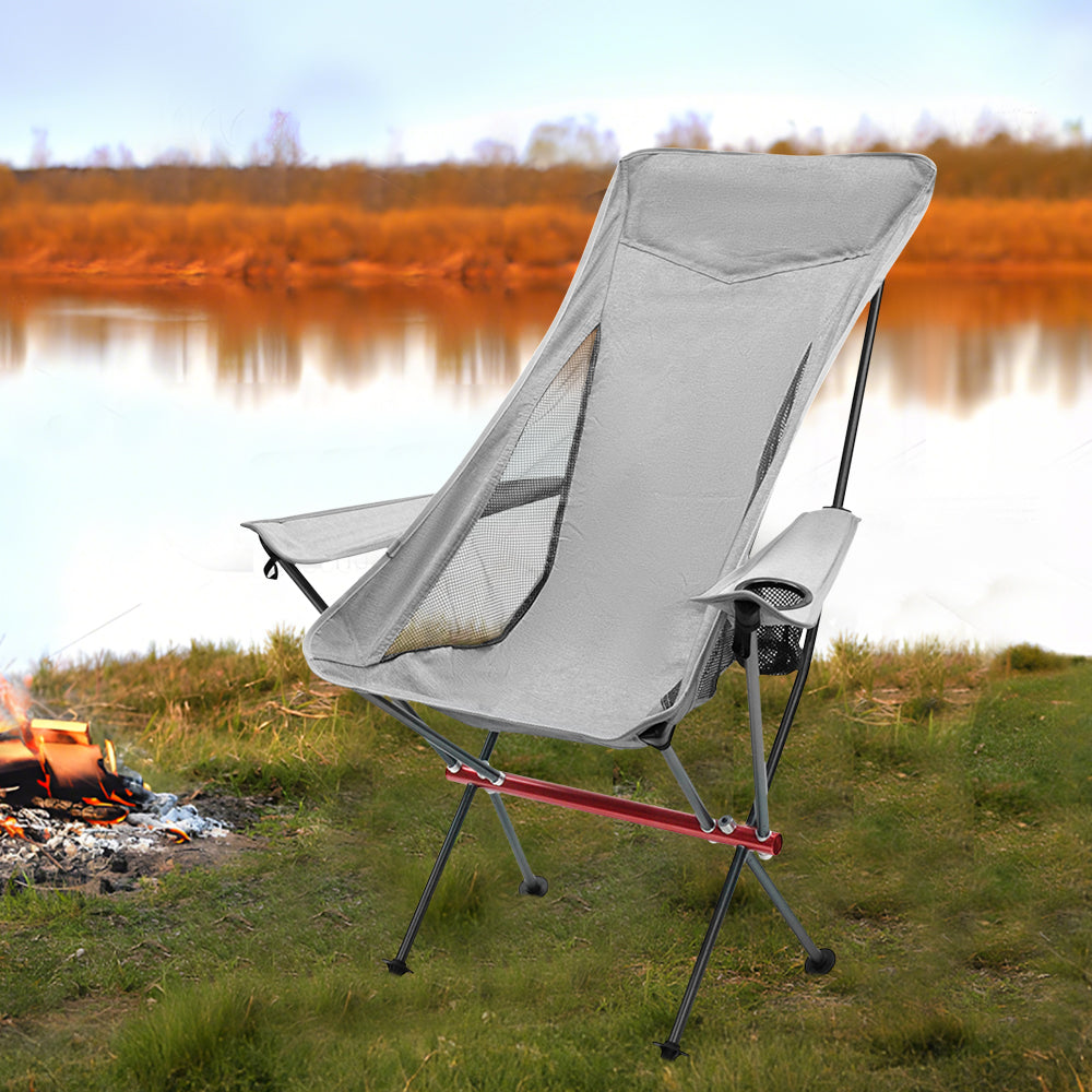 Ultra-Light 1.5KG Portable Folding Rock Camping Chair No Tools Setup 150kg Capacity Heat-Resistant Oxford Fabric Armrests Design with Side Pockets