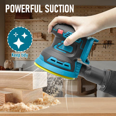 21V Li-ion Cordless Orbital Sander 125mm Electric Brushless Polisher 3 Variable Speed 8000-12000RPM with 9 Sandpaper and Dust Bag Tool Skin Only