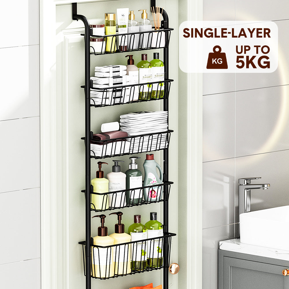 Over Door Organizer 8 Tier Detachable Basket Metal Hanging Pantry Organizer Hanging Storage Door Organization for Bedroom Bathroom Kitchen Black