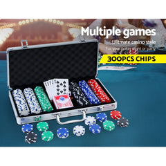 300pcs Poker Chips Set Casino Texas Hold'em Gambling Party Game Dice Cards Case