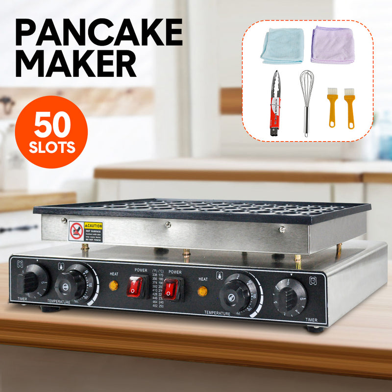 50pcs Commercial Electric Pancake Maker Nonstick Teflon Poffertjes Dorayaki Waffle Dutch Baker Machine for Home Restaurants Cafes Bakery Shop