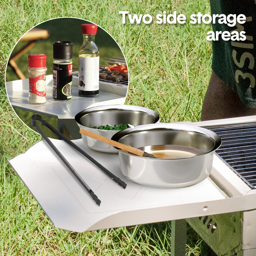 Portable Large Barbecue Charcoal Grill Stove Foldable Kebab Stainless Steel BBQ Grill With 2 Grill Nets 2 Enamel Baking Pans And Tong Outdoor Camping Patio