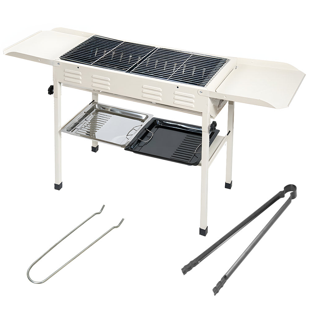 Portable Large Barbecue Charcoal Grill Stove Foldable Kebab Stainless Steel BBQ Grill With 2 Grill Nets 2 Enamel Baking Pans And Tong Outdoor Camping Patio