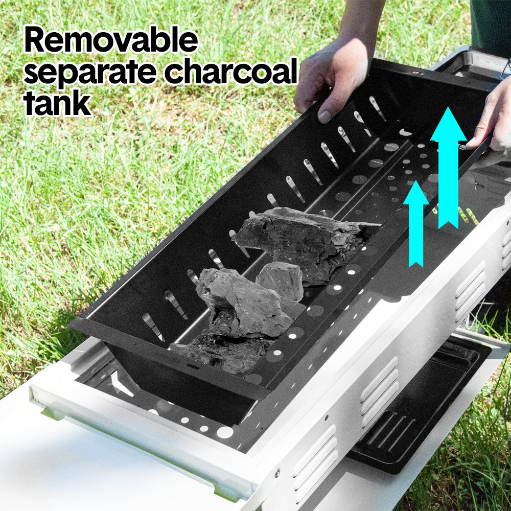 Portable Large Barbecue Charcoal Grill Stove Foldable Kebab Stainless Steel BBQ Grill With 2 Grill Nets 2 Enamel Baking Pans And Tong Outdoor Camping Patio