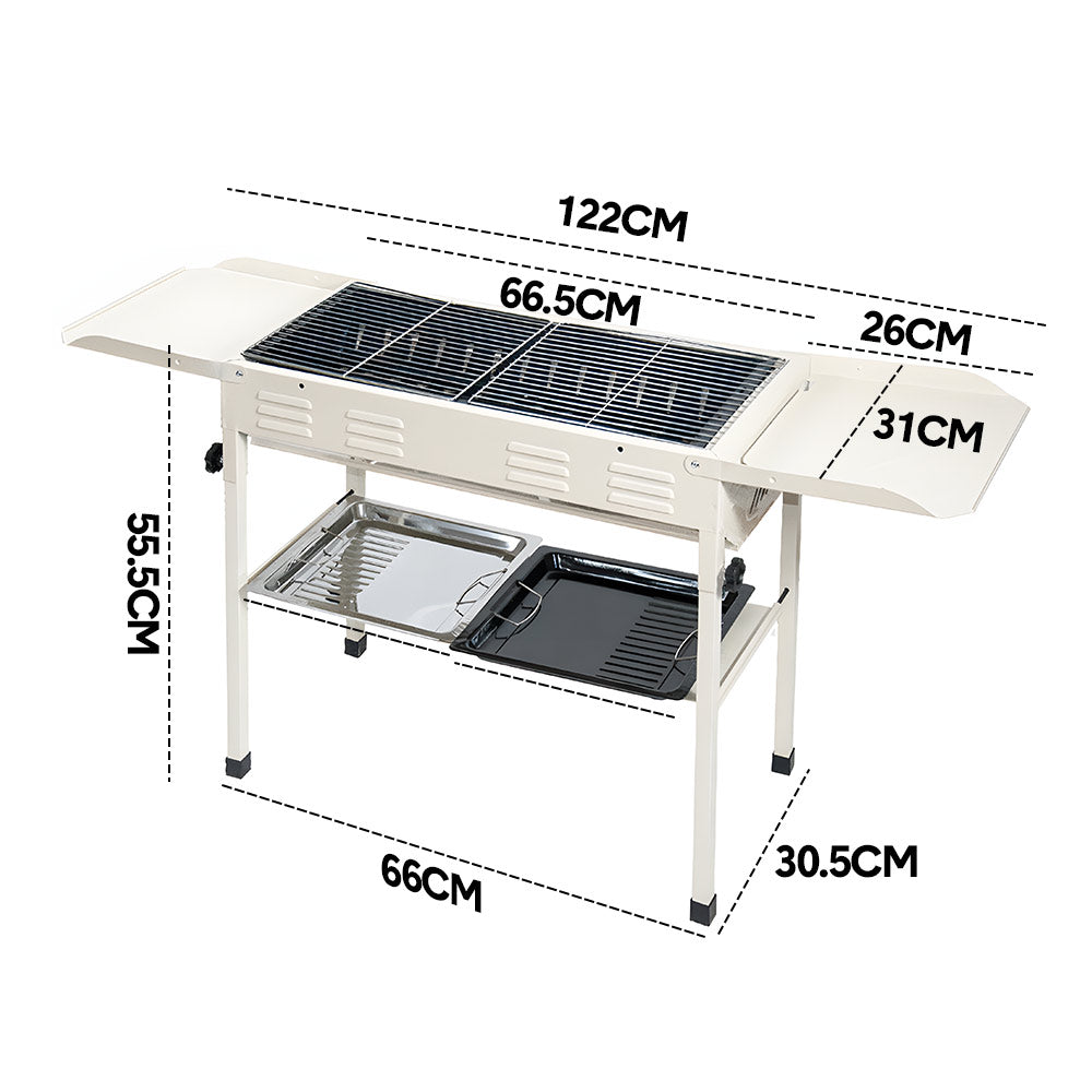 Portable Large Barbecue Charcoal Grill Stove Foldable Kebab Stainless Steel BBQ Grill With 2 Grill Nets 2 Enamel Baking Pans And Tong Outdoor Camping Patio