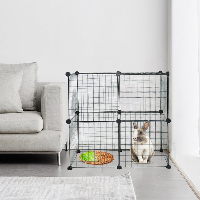 Pet Playpen Foldable Metal Pet Cage Enclosure Puppy Fence 16 Panels with Connection Clips for Small Animal Puppy Rabbit Kitten Turtle Indoor Outdoor Black