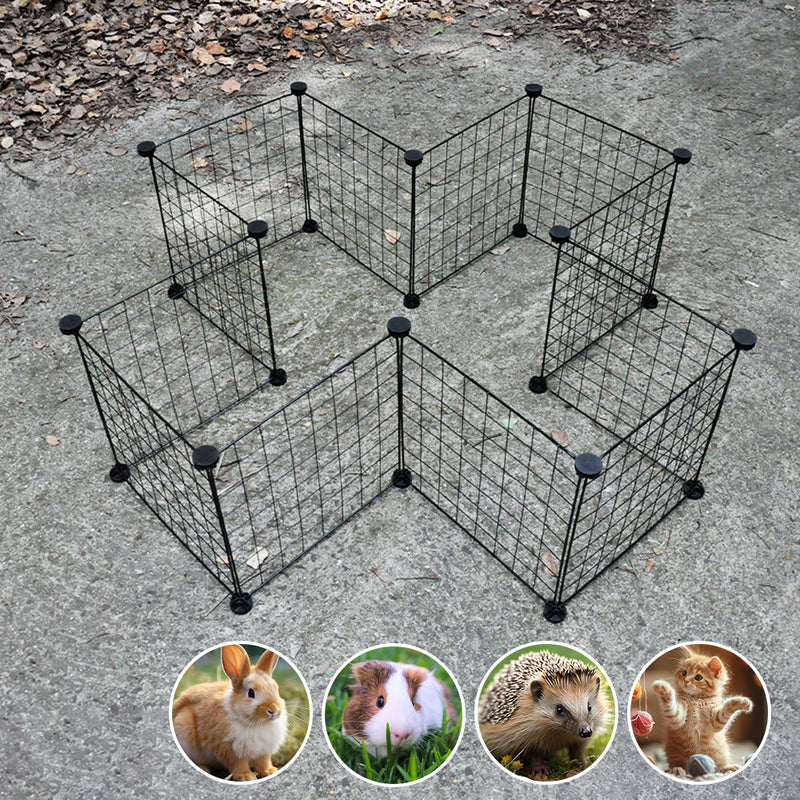 Pet Playpen Foldable Metal Pet Cage Enclosure Puppy Fence 16 Panels with Connection Clips for Small Animal Puppy Rabbit Kitten Turtle Indoor Outdoor Black