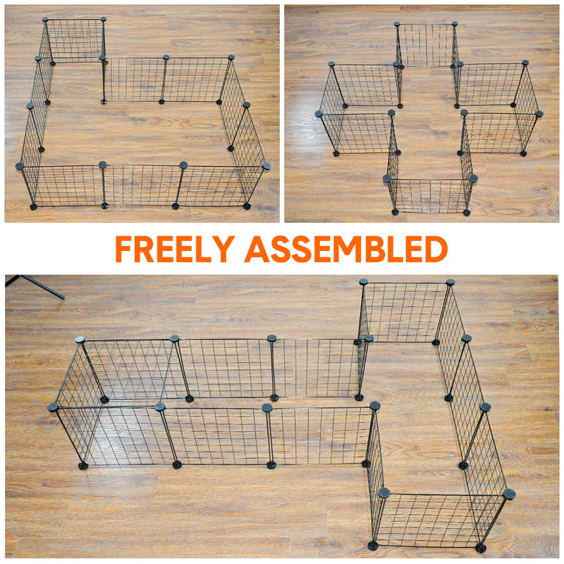 Pet Playpen Foldable Metal Pet Cage Enclosure Puppy Fence 16 Panels with Connection Clips for Small Animal Puppy Rabbit Kitten Turtle Indoor Outdoor Black