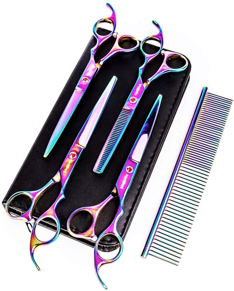 Dog Grooming Scissors Set Safety Round Blunt Tip Grooming Tools Professional Curved Thinning Straight Scissors with Comb Grooming Shears for Dogs and Cats
