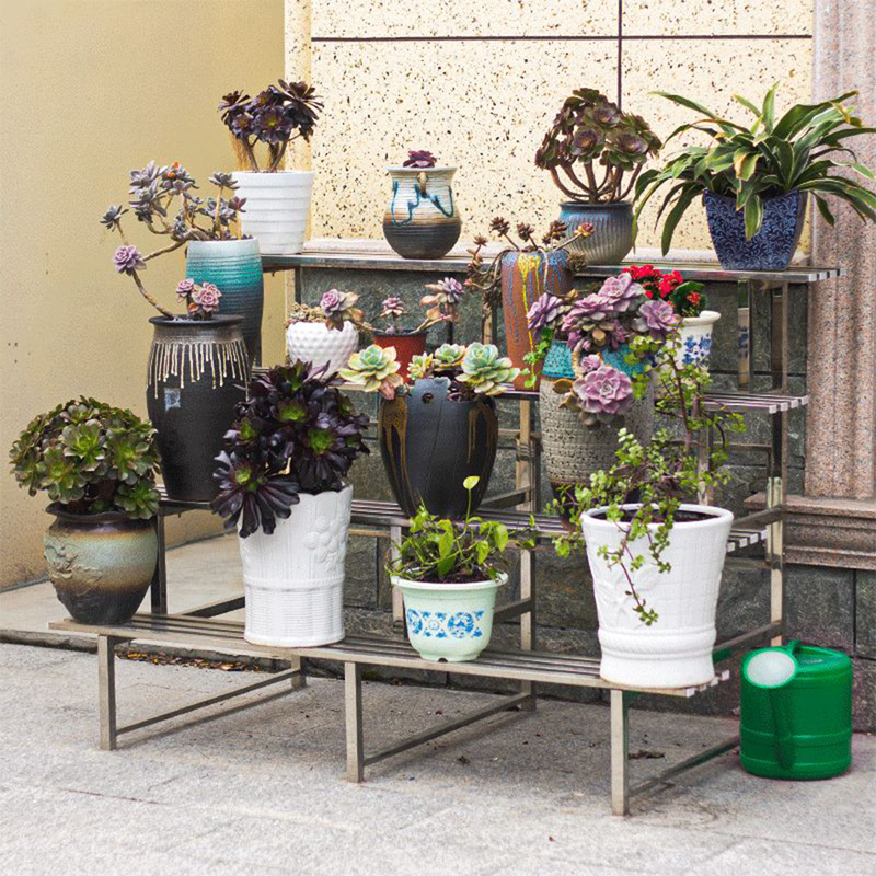 3/4 Tiers LARGE Plant Stand 120/150cm Width Stainless Steel Pots Holder Plant Stand Rack  Flower Pots Ladder Display Shelf Pot Organiser for Garden Patio