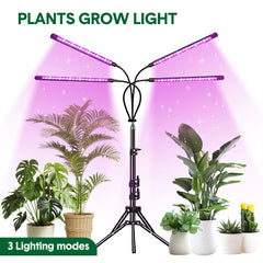 LED Grow Light 4 Head Full-Spectrum Floor Plant Lamp with 3/9/12H Timer Adjustable Tripod Stand and Remote Control for Indoor Plant Growth Seed Starting