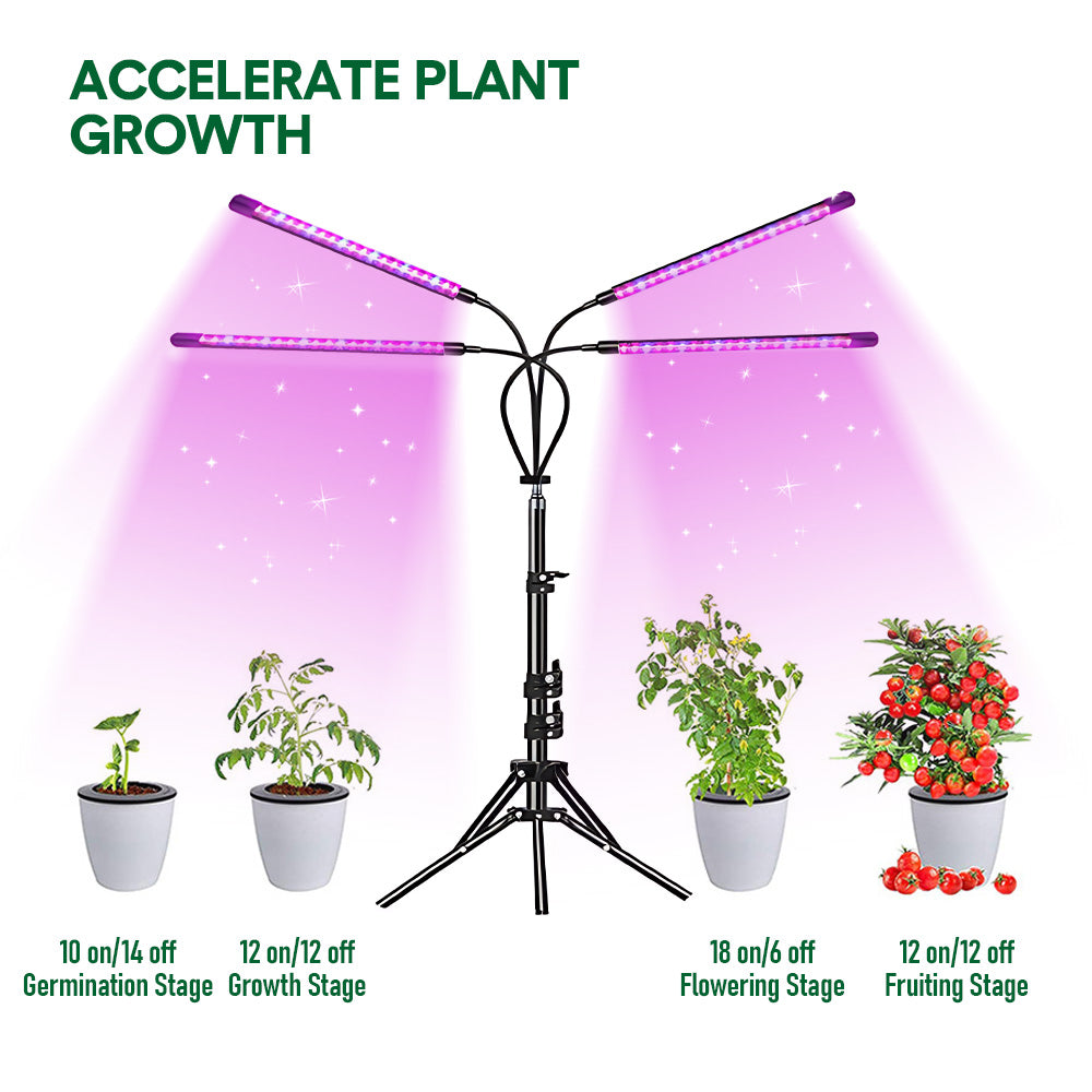 LED Grow Light 4 Head Full-Spectrum Floor Plant Lamp with 3/9/12H Timer Adjustable Tripod Stand and Remote Control for Indoor Plant Growth Seed Starting