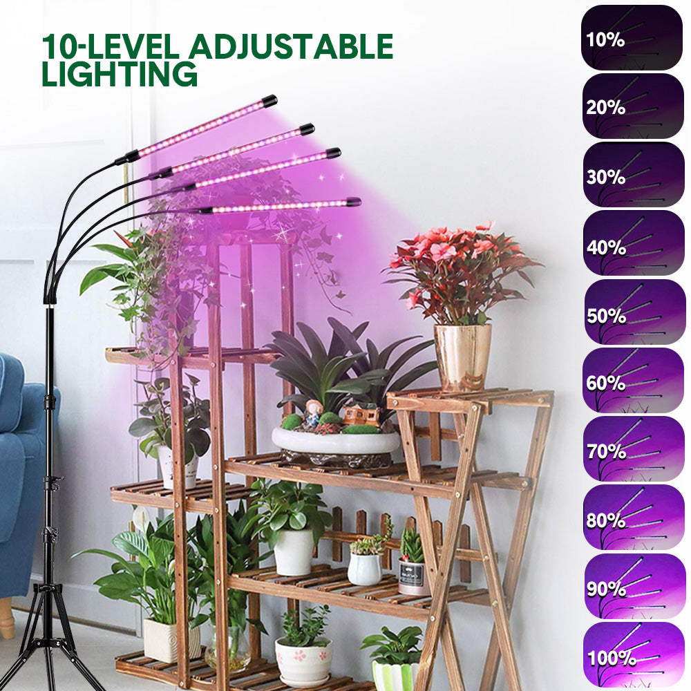 LED Grow Light 4 Head Full-Spectrum Floor Plant Lamp with 3/9/12H Timer Adjustable Tripod Stand and Remote Control for Indoor Plant Growth Seed Starting