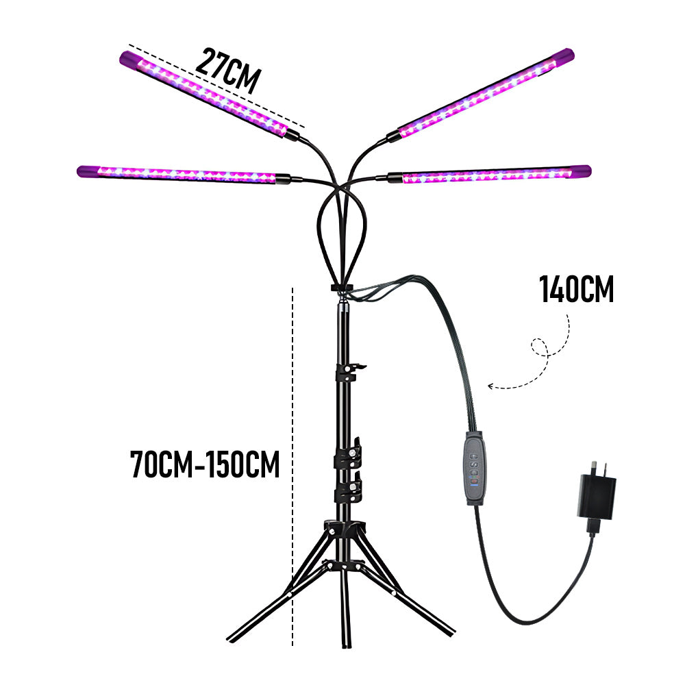 LED Grow Light 4 Head Full-Spectrum Floor Plant Lamp with 3/9/12H Timer Adjustable Tripod Stand and Remote Control for Indoor Plant Growth Seed Starting