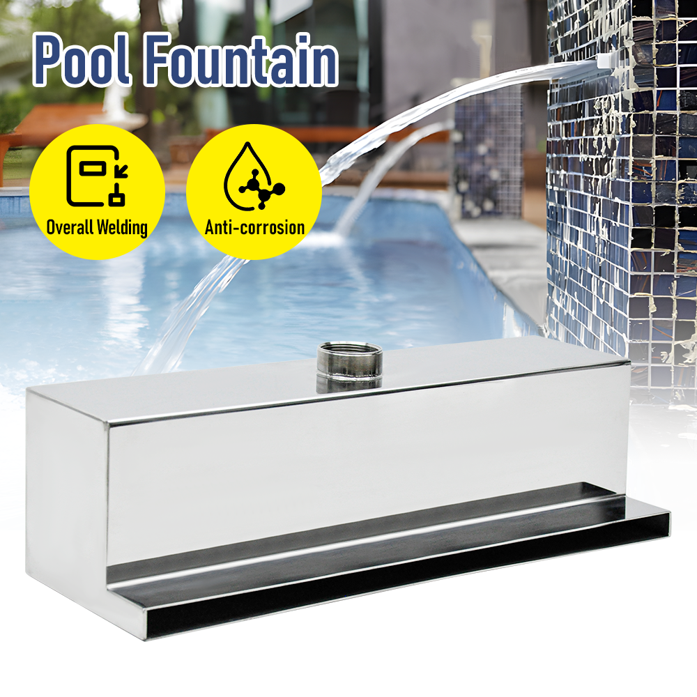 Pool Fountain Stainless Steel Pool Waterfall Wall Mounted Rectangular 50cm Wide Outlet Spillway with Pipe Connector for Garden Outdoor Pools Fountains Pond