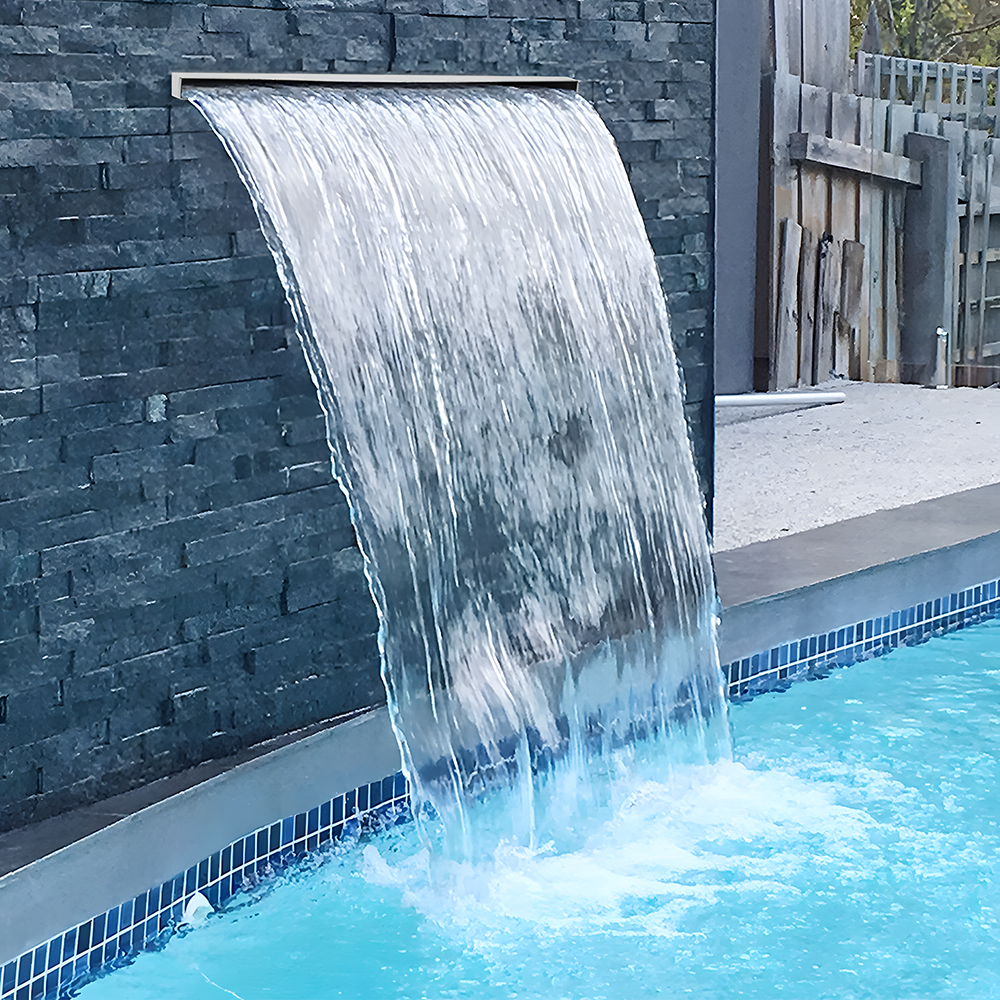 Pool Fountain Stainless Steel Pool Waterfall Wall Mounted Rectangular 50cm Wide Outlet Spillway with Pipe Connector for Garden Outdoor Pools Fountains Pond