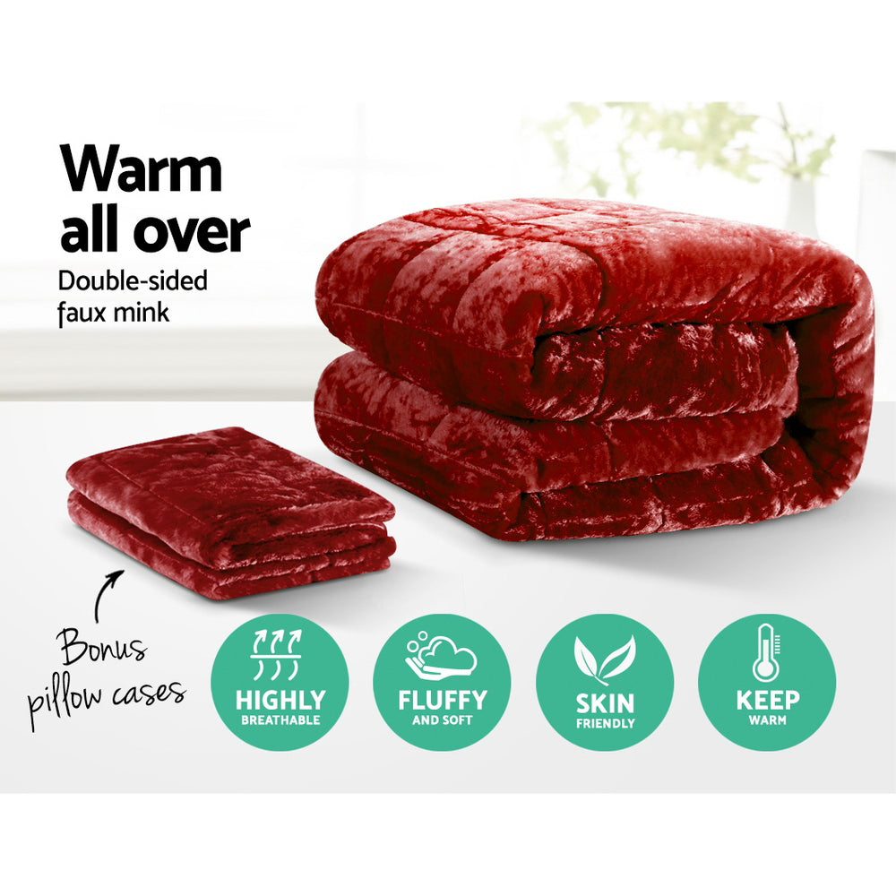 Giselle Bedding Faux Mink Quilt Burgundy King