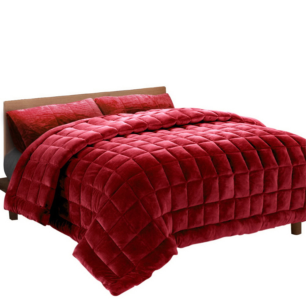 Giselle Bedding Faux Mink Quilt Burgundy Queen