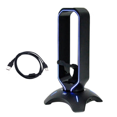 RGB Gaming Headset Stand Headphone Holder Universal Stand Desk Organizer with 3 USB 2.0 Charging Port and 8 Light Modes Mouse Wire Bungee Black