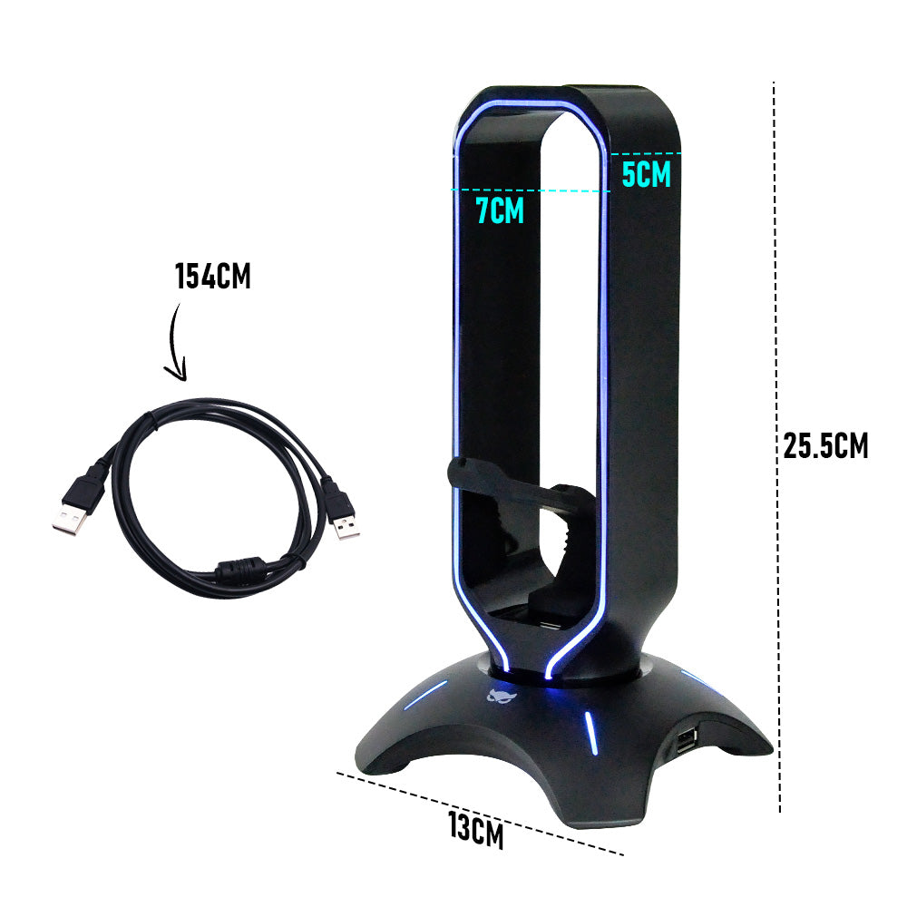 RGB Gaming Headset Stand Headphone Holder Universal Stand Desk Organizer with 3 USB 2.0 Charging Port and 8 Light Modes Mouse Wire Bungee Black