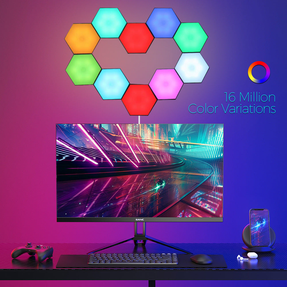 10 Pack Hexagon Lights LED Wall Panels RGB Gaming Wall Lights Hexagonal Modular Gaming Lights Smart APP/Remote Control for Gaming Room Bedroom Home Decor