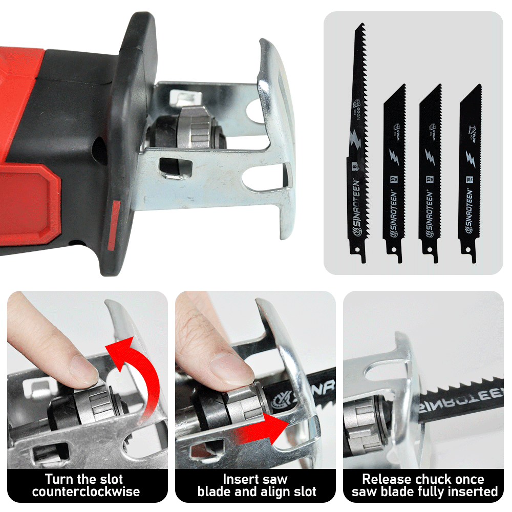 21V Cordless Electric Brushless Reciprocating Saw Rechargeable Handheld Cutter Saw with 4 Blades 1500mah Li-ion Battery Charger for Wood PVC Pipe Cutting