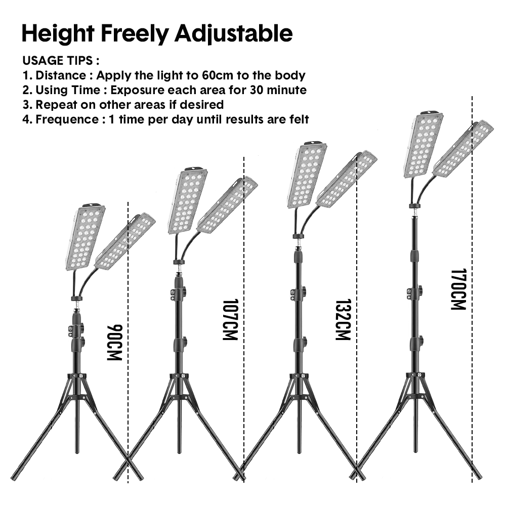 2 Head Red Light Therapy Lamp Dual Infrared Red Infrared Lamps 660nm and 850nm with Height Adjustable Tripod Stand and Therapy Glasses for Body Skin Back