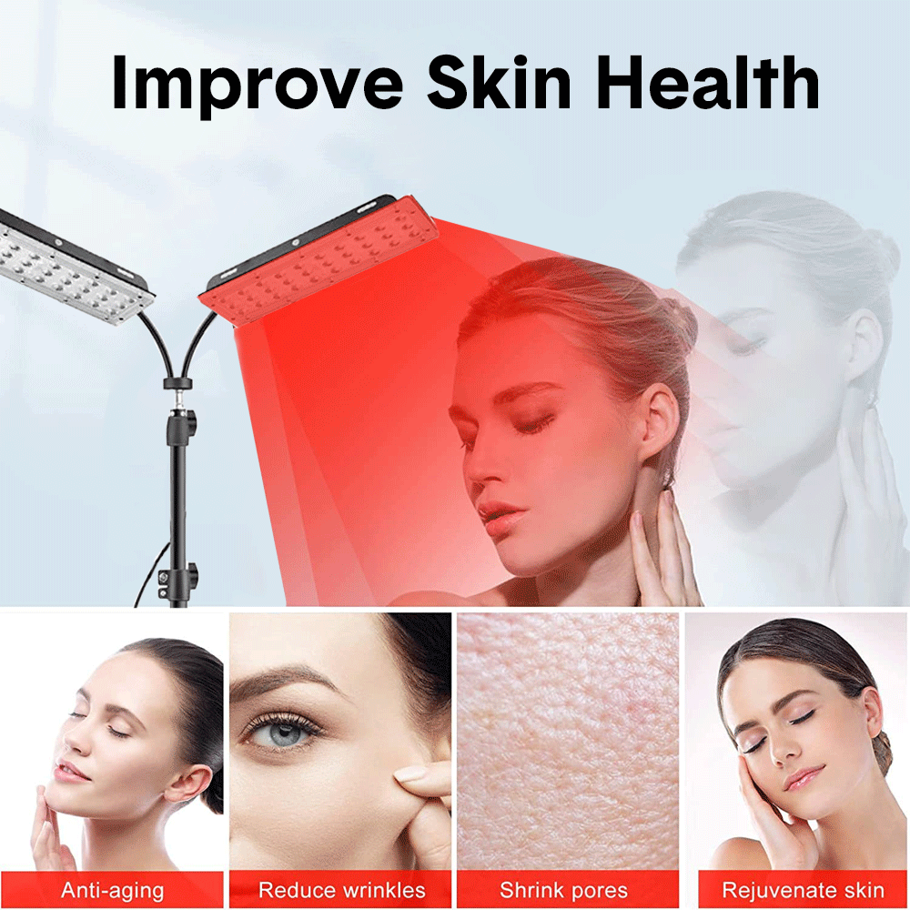 2 Head Red Light Therapy Lamp Dual Infrared Red Infrared Lamps 660nm and 850nm with Height Adjustable Tripod Stand and Therapy Glasses for Body Skin Back