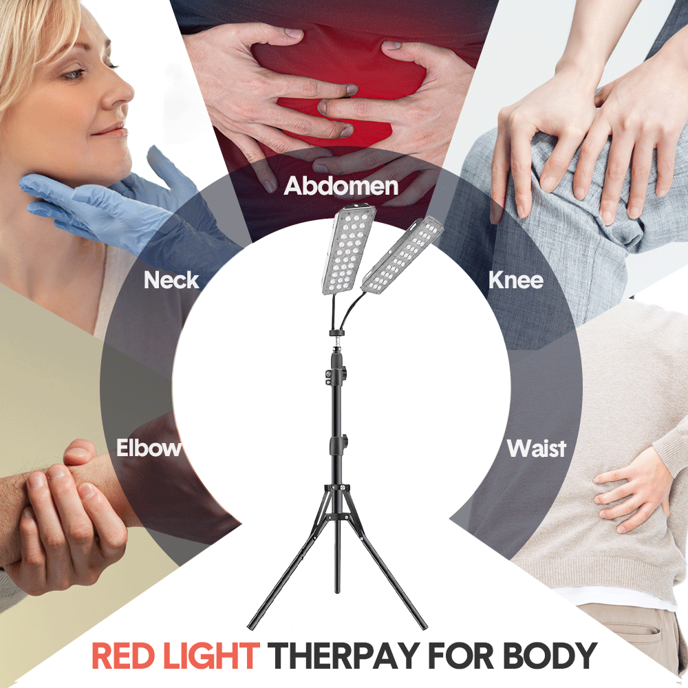 2 Head Red Light Therapy Lamp Dual Infrared Red Infrared Lamps 660nm and 850nm with Height Adjustable Tripod Stand and Therapy Glasses for Body Skin Back