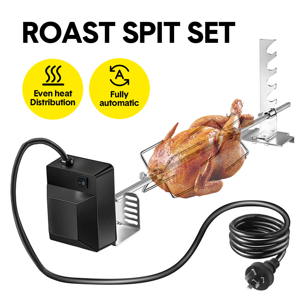 Automatic BBQ Rotisserie Kit Electric Stanless Steel Roast Spit Set Adjustable with Motor AU Plug for Grilling Hot Dog Chicken Steak