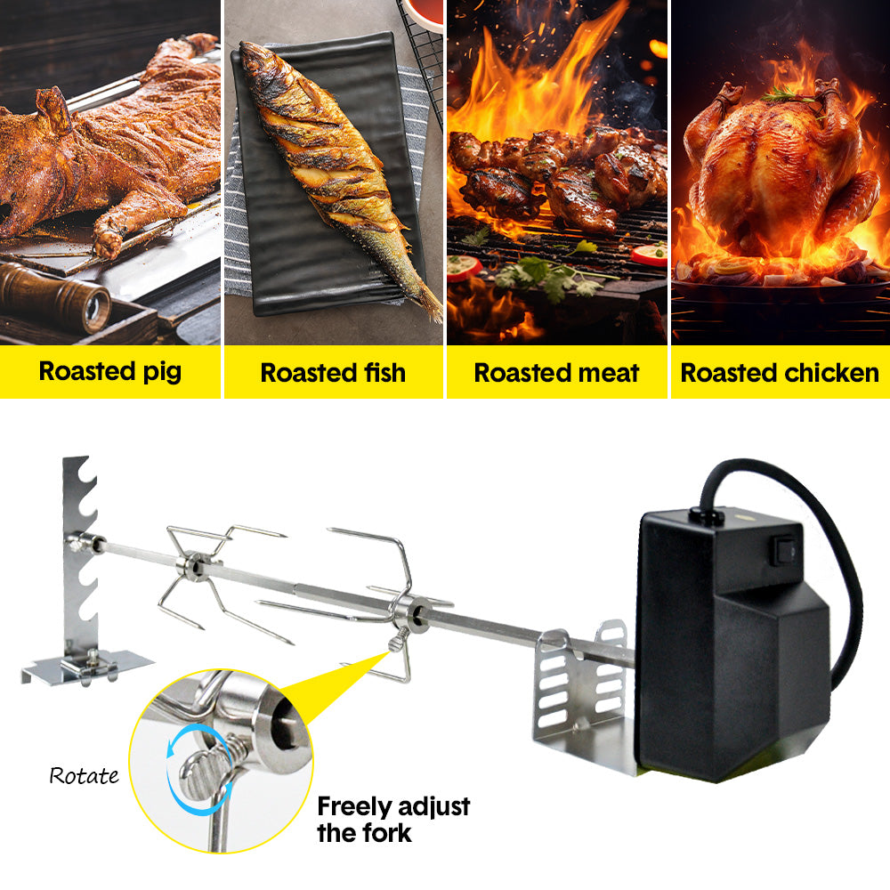 Automatic BBQ Rotisserie Kit Electric Stanless Steel Roast Spit Set Adjustable with Motor AU Plug for Grilling Hot Dog Chicken Steak