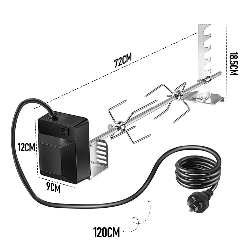 Automatic BBQ Rotisserie Kit Electric Stanless Steel Roast Spit Set Adjustable with Motor AU Plug for Grilling Hot Dog Chicken Steak