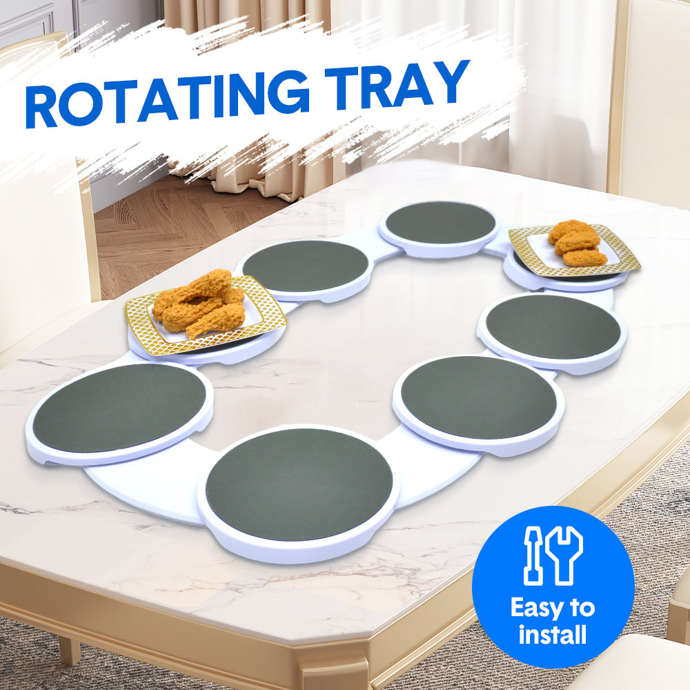 Expandable Lazy Susan Turntable Rotating Serving Tray for Rectangular Tables 8-Plate Capacity Adjustable Track Design Anti-Slip Edges Space-Saving