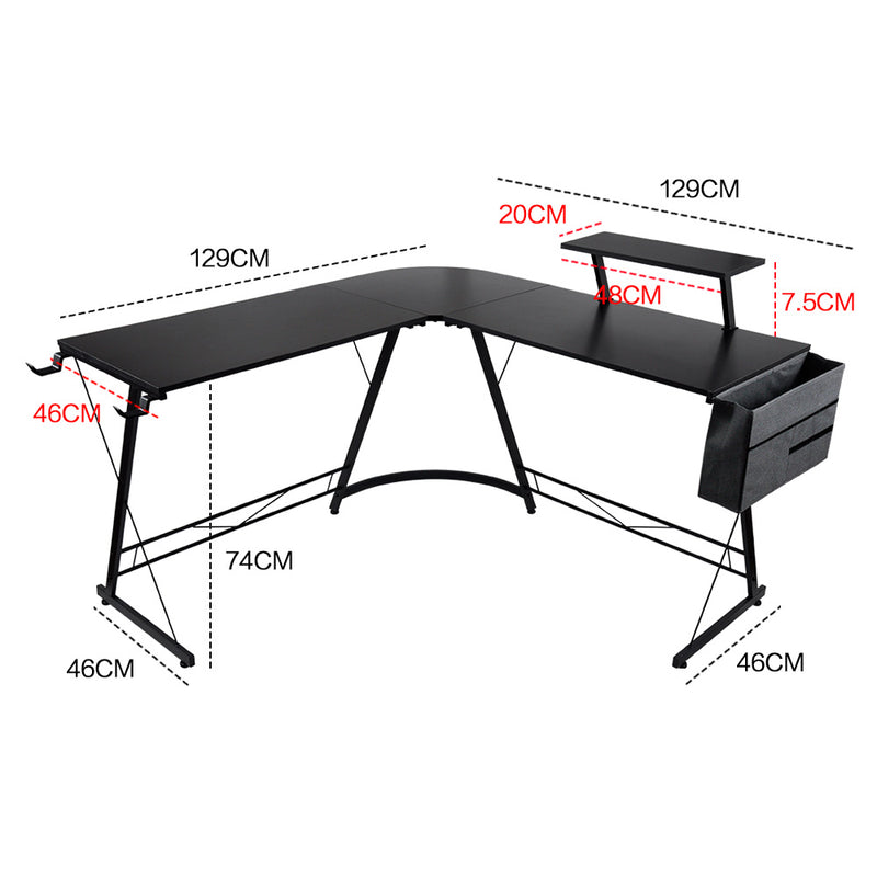 L Shaped Computer Desk Round Corner Gaming Desk PC Laptop Workstation Reversible Wood Table With Screen Stand and Foot Fest Bar Home Office Black