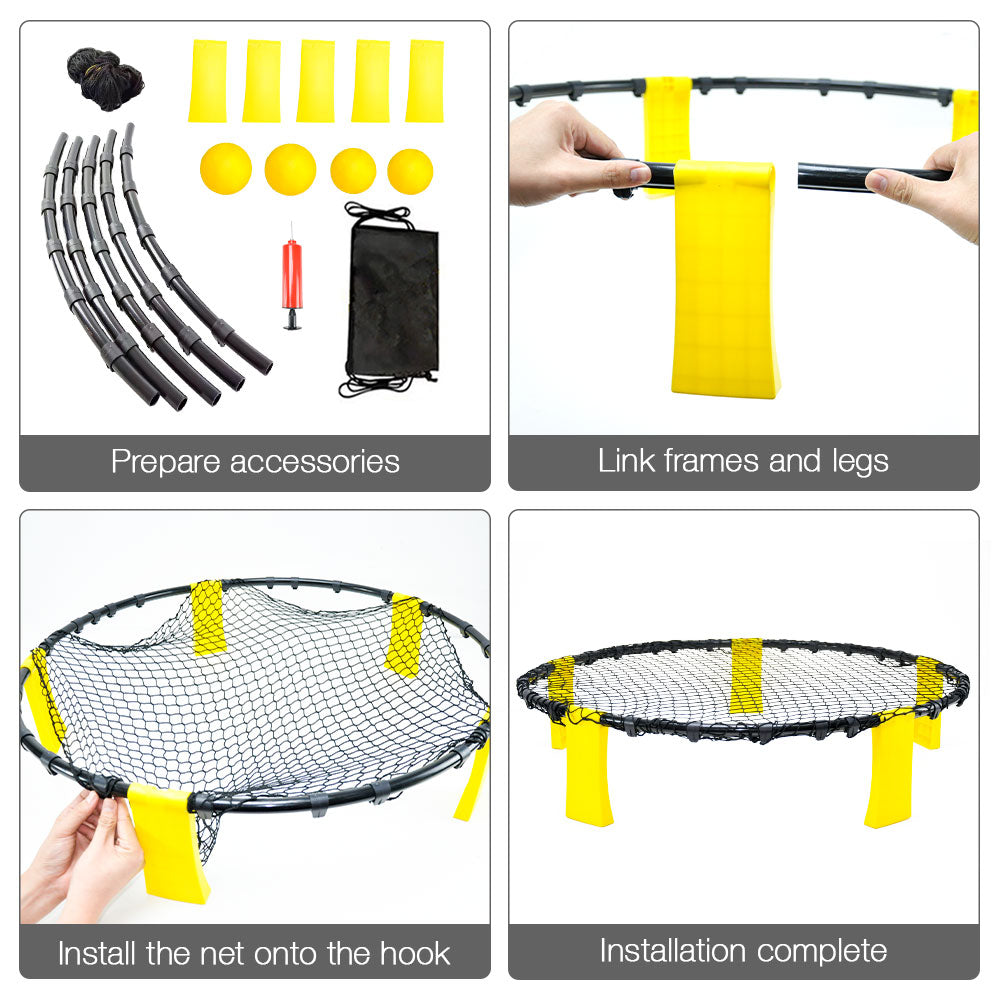 Portable Outdoor Spikeball Roundnet Game Set Team Beach Ball Game Bouncer Toy with Carrying Bag Net and 3 Balls Played Indoor Outdoor Lawn Beach Tailgating