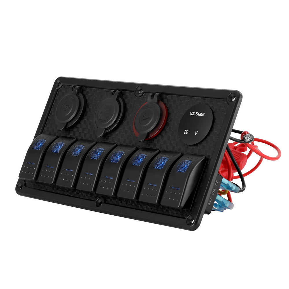 Giantz 8 Gang 12V Switch Panel For Car Boat Marine USB ON-OFF LED Rocker Toggle