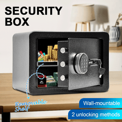 All Steel Safety Box Wall Mountable Fireproof Mini Safe Box Keypad and Key Dual Unlock Methods with Removable Shelf for Home Office Hotel Money Safe