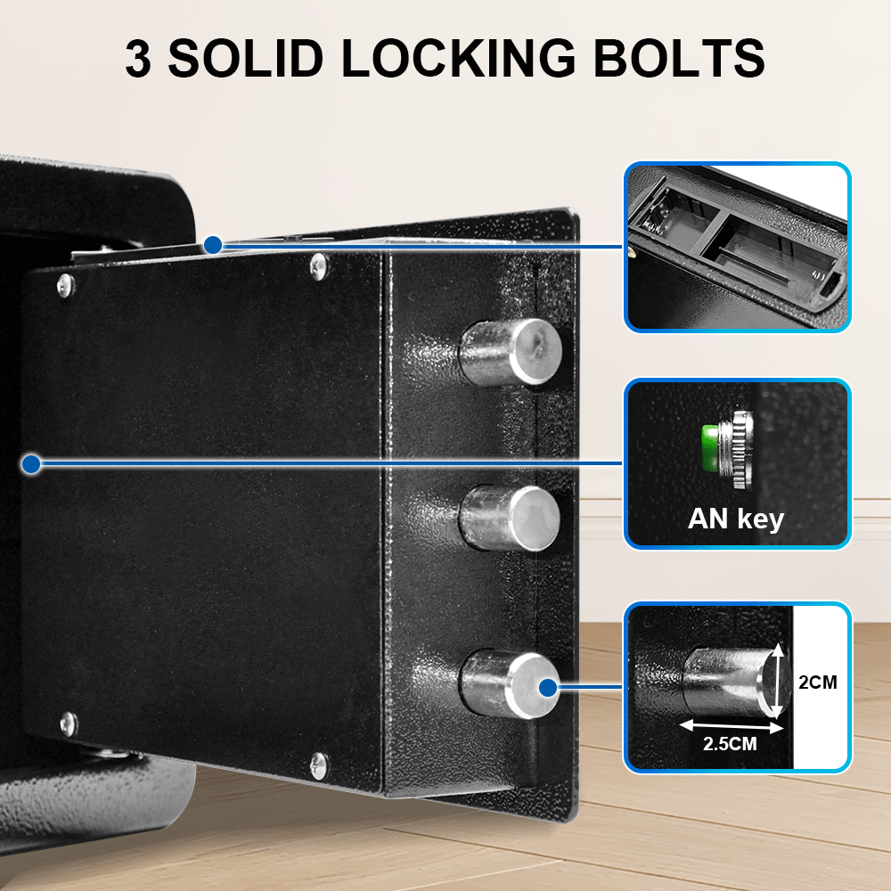 All Steel Safety Box Wall Mountable Fireproof Mini Safe Box Keypad and Key Dual Unlock Methods with Removable Shelf for Home Office Hotel Money Safe