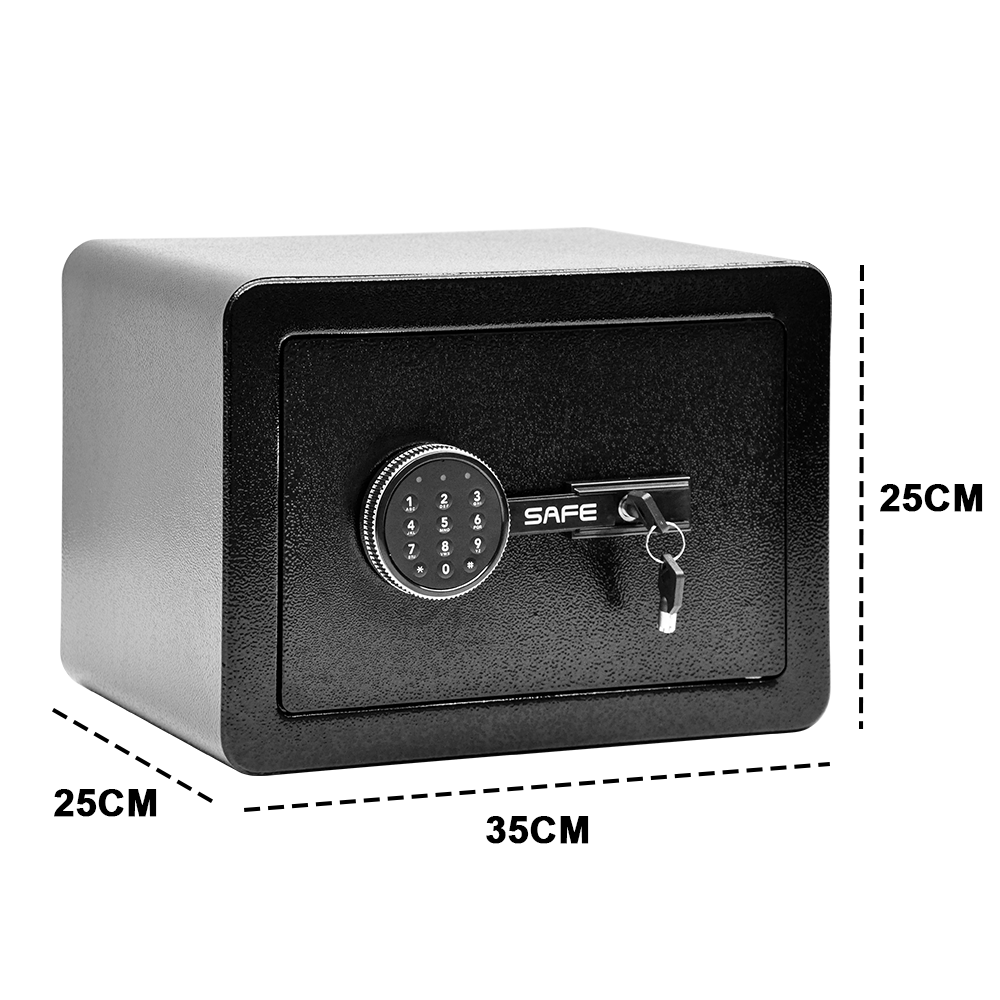 All Steel Safety Box Wall Mountable Fireproof Mini Safe Box Keypad and Key Dual Unlock Methods with Removable Shelf for Home Office Hotel Money Safe