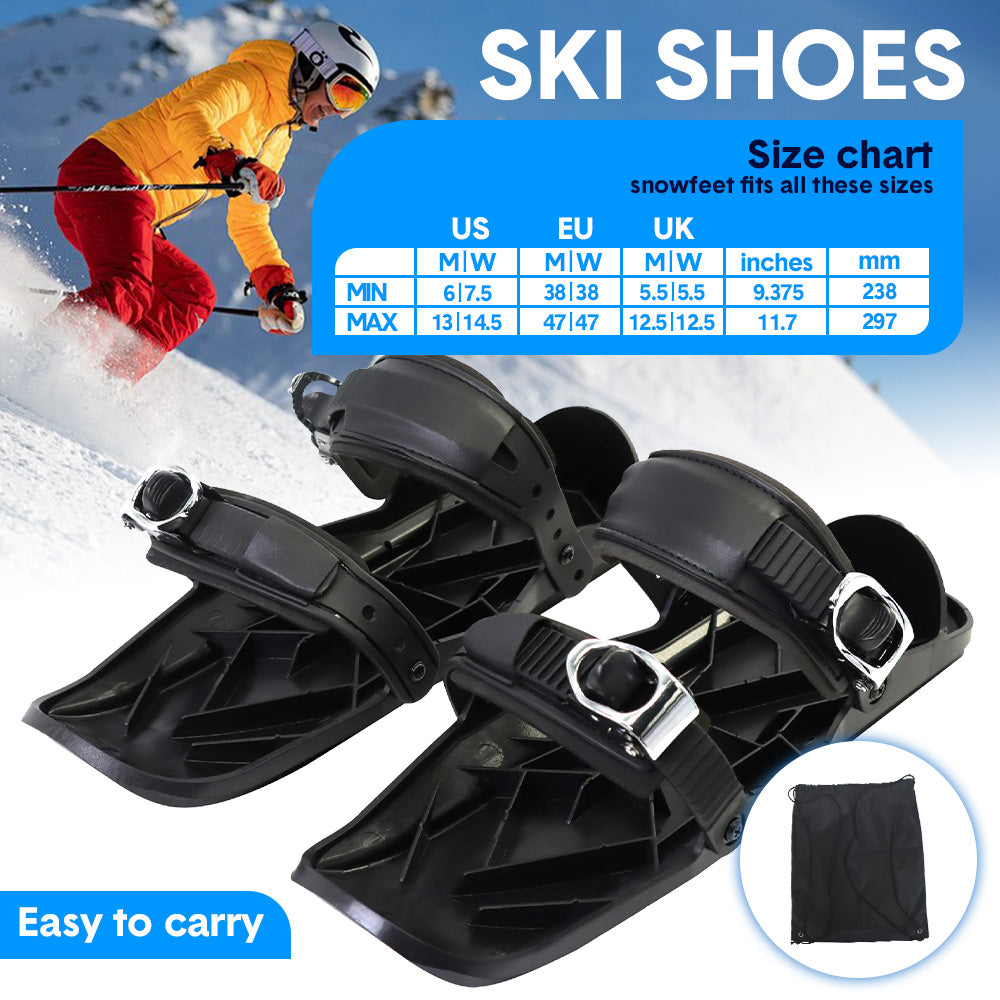 Portable Mini Short Ski Shoes Skates Boots Skiboards Adjuatable Short Shoe Snowblades Snowboarding Accessories for Snow Winter Outdoor Sports Black