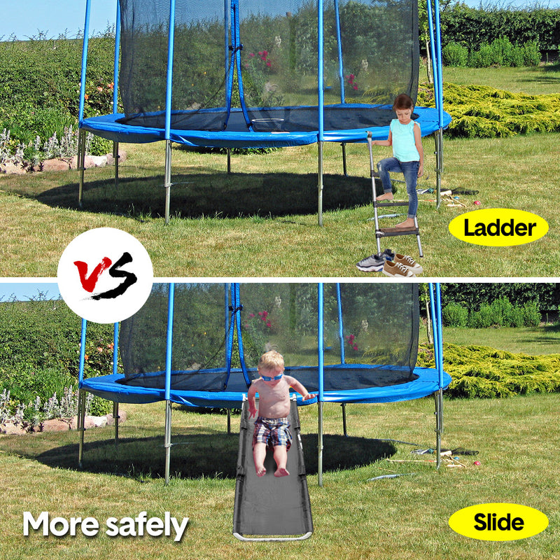 Trampoline Slide Ladder Ramp Kids Trampoline Climber 150x55cm Heavy Duty Steel Slide Strong Tear Resistant With Hook Outdoor Climb Up Slide Down Black