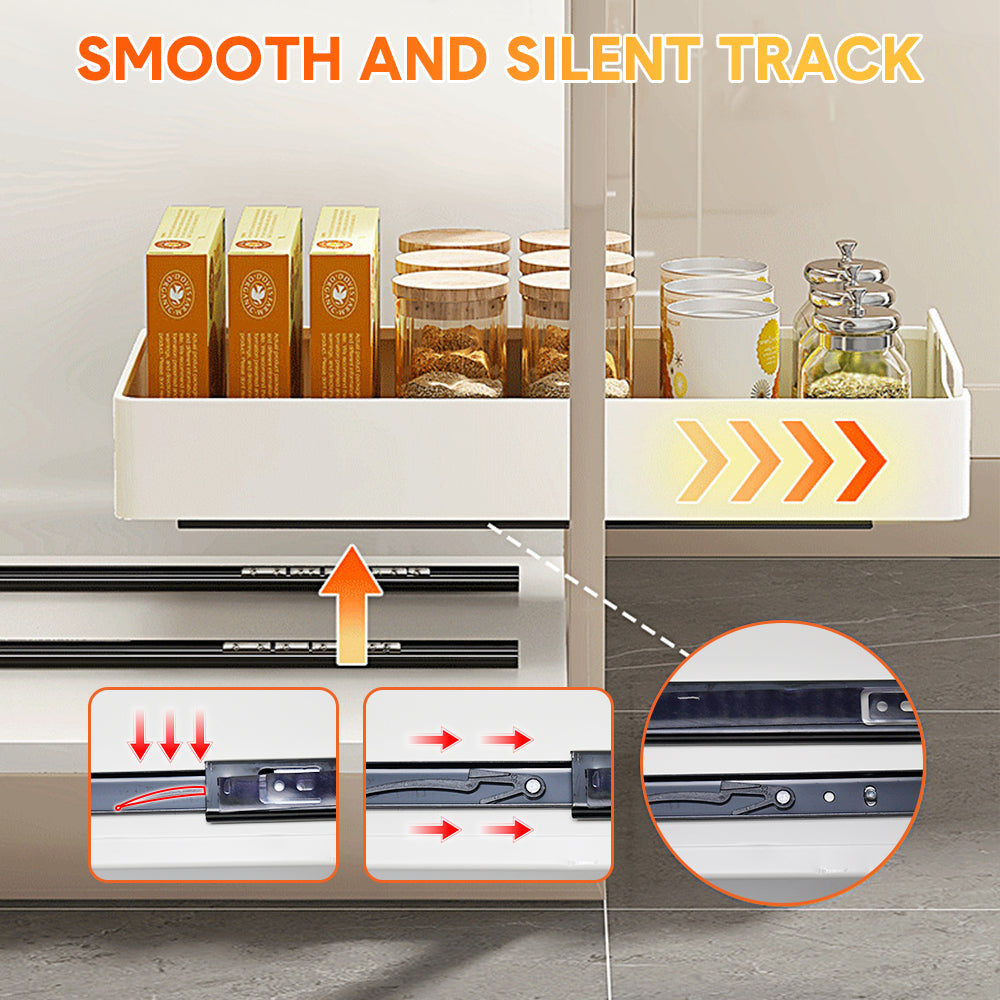 2 Pack Sliding Out Drawer Pull Out Storage Cabinet Under Sink Organiser with Adhesive Nano Film for Kitchen Pantry Bathroom Cabinet Organizer Max Load 27KG